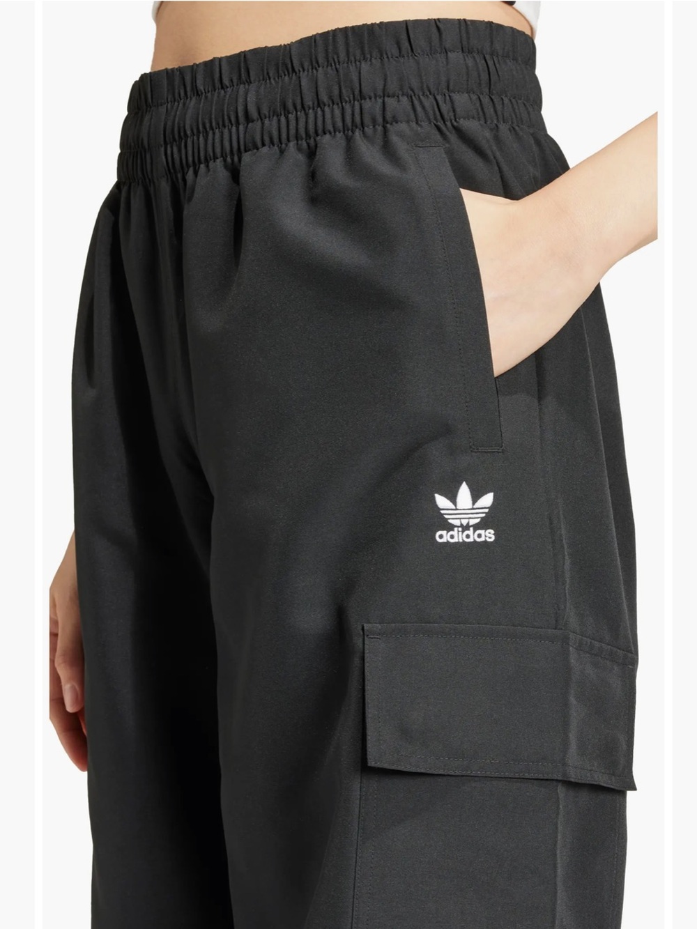 NWT adidas Black Cargo Sweatpants with White Three Stripes - Picture 3 of 8